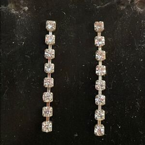 1.5” silver tone six round cut rhinestone tennis drop stud earrings